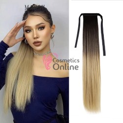 Extensie de par coada dreapta cu snur si pini 65 cm Ombre Saten cu Blond Ash CYF7154288B10